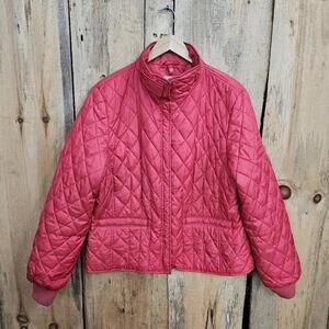 LL Bean Quilted Jacket Diamond Quilted Red Pockets Womens XL Reg